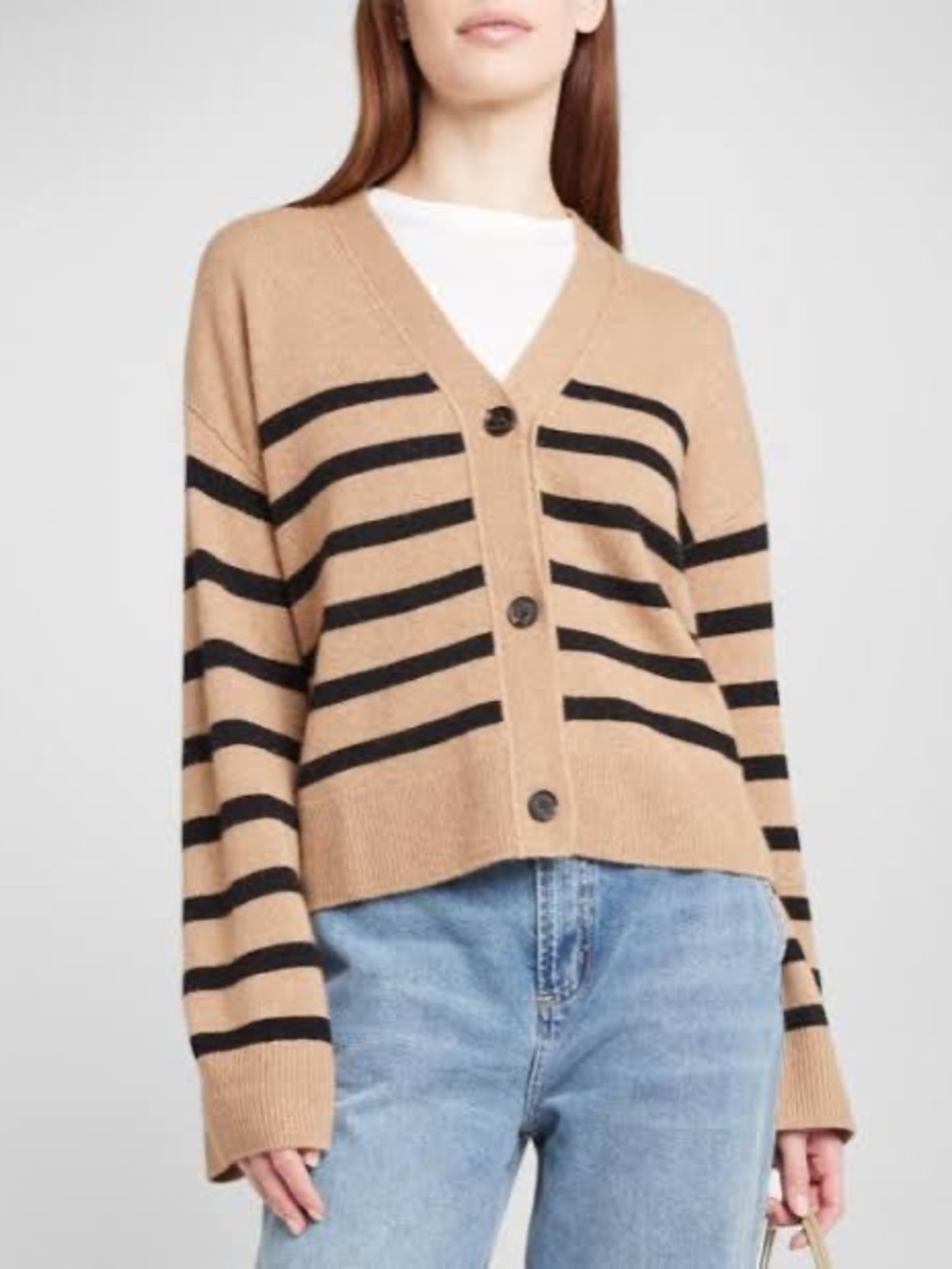 Rails Geneva Striped Cardigan, Camel Black Stripe, Size M